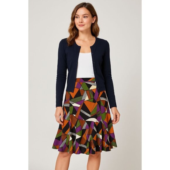 Briggs New York Vintage Inspired Geometric Flare Skirt Abstract Midi Style Sz M - Picture 4 of 12